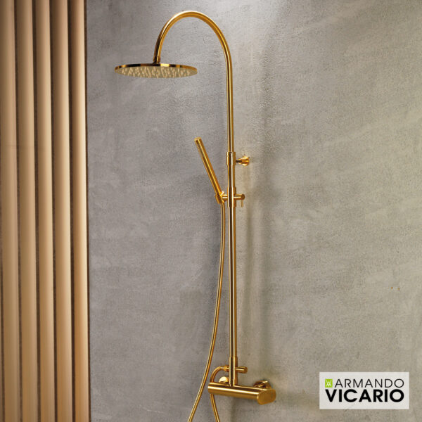 SHOWER MIXER+EXPANDED COLUMN+HEAD SLIM VICARIO BRUSHED GOLD