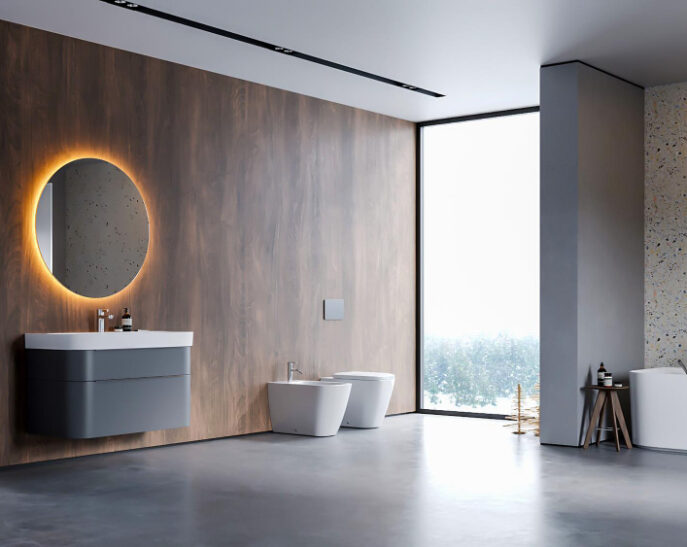3d rendering modern minimalist bathroom interior