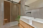 Interior of modern bathroom with cabinet and sink