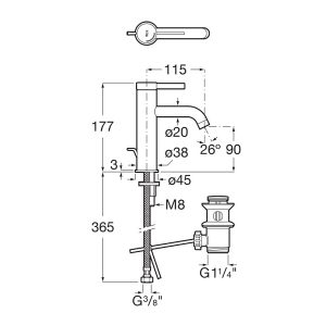 μπαταρια νιπτηρος κανονικη αυτοματη βαλβιδα rose gold ona A5A309ERG0 2