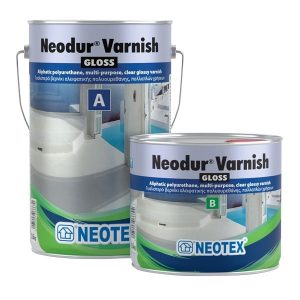 Aκρυλικό βερνίκι αλειφατικής πολυουρεθάνης 2 συστατικών Α+Β , 1kg Neodur Varnish Gloss Neotex 2 min
