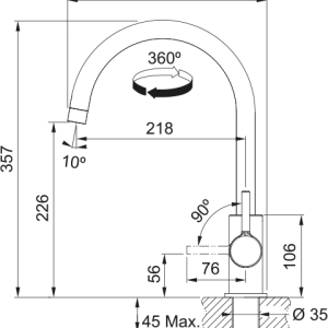 Μπαταρία κουζίνας Lina Xl Standard Chrome 115.0693.228 Franke 5