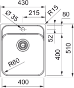 Νεροχύτης κουζίνας ένθετος Inox Franke Smart SRX 210 40 ΤL 43x51cm – 127.0721.878 2
