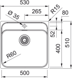 Νεροχύτης κουζίνας ένθετος Inox Franke Smart SRX 210 50 ΤL 53x51cm – 127.0721.879 3