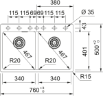 Νεροχύτης κουζίνας ένθετος γρανιτένιος Polar White 620 34 34 78×50cm – 114.0737.761 Franke 2