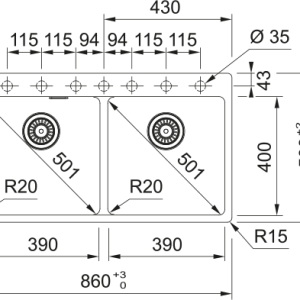 Νεροχύτης κουζίνας ένθετος γρανιτένιος Polar White 620 39 39 86×50cm – 114.0738.179 Franke 2