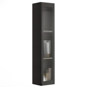 Κρεμαστή στήλη μπάνιου Line SGL σε μαύρο ματ φινίρισμα με αυλακωτό γυαλί