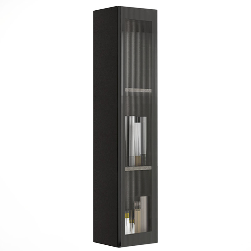 Κρεμαστή στήλη μπάνιου Line SGL σε μαύρο ματ φινίρισμα με αυλακωτό γυαλί