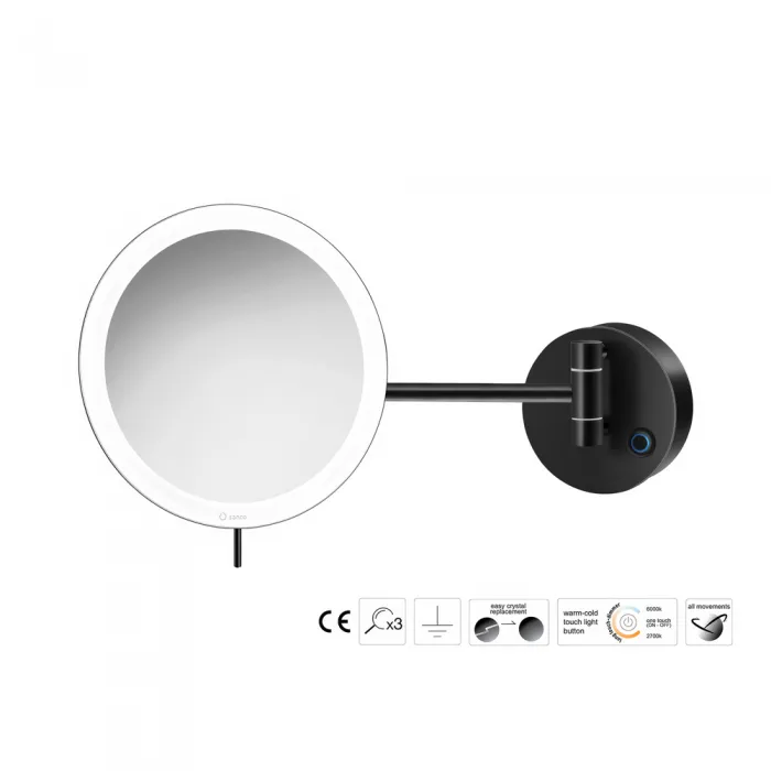 Μεγεθυντικός Καθρέπτης Sanco x3 με LED Black mat MRLED-705-M116