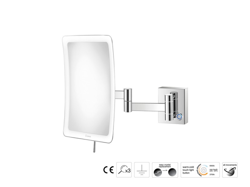 Μεγεθυντικός Καθρέπτης x3 με LED & Διπλό Βραχίονα Sanco Chrome MRLED-301-A03