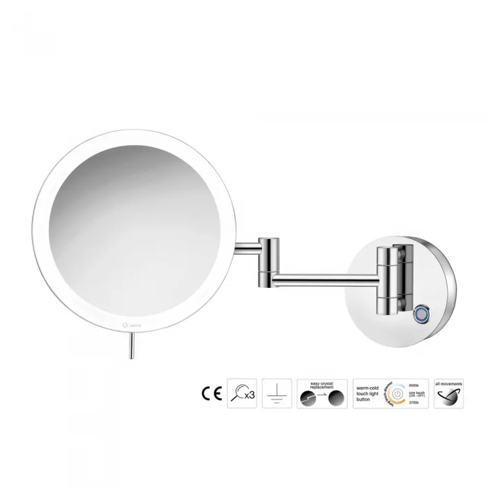 Μεγεθυντικός Καθρέπτης x3 με LED & Διπλό Βραχίονα Sanco Chrome MRLED-701-A03