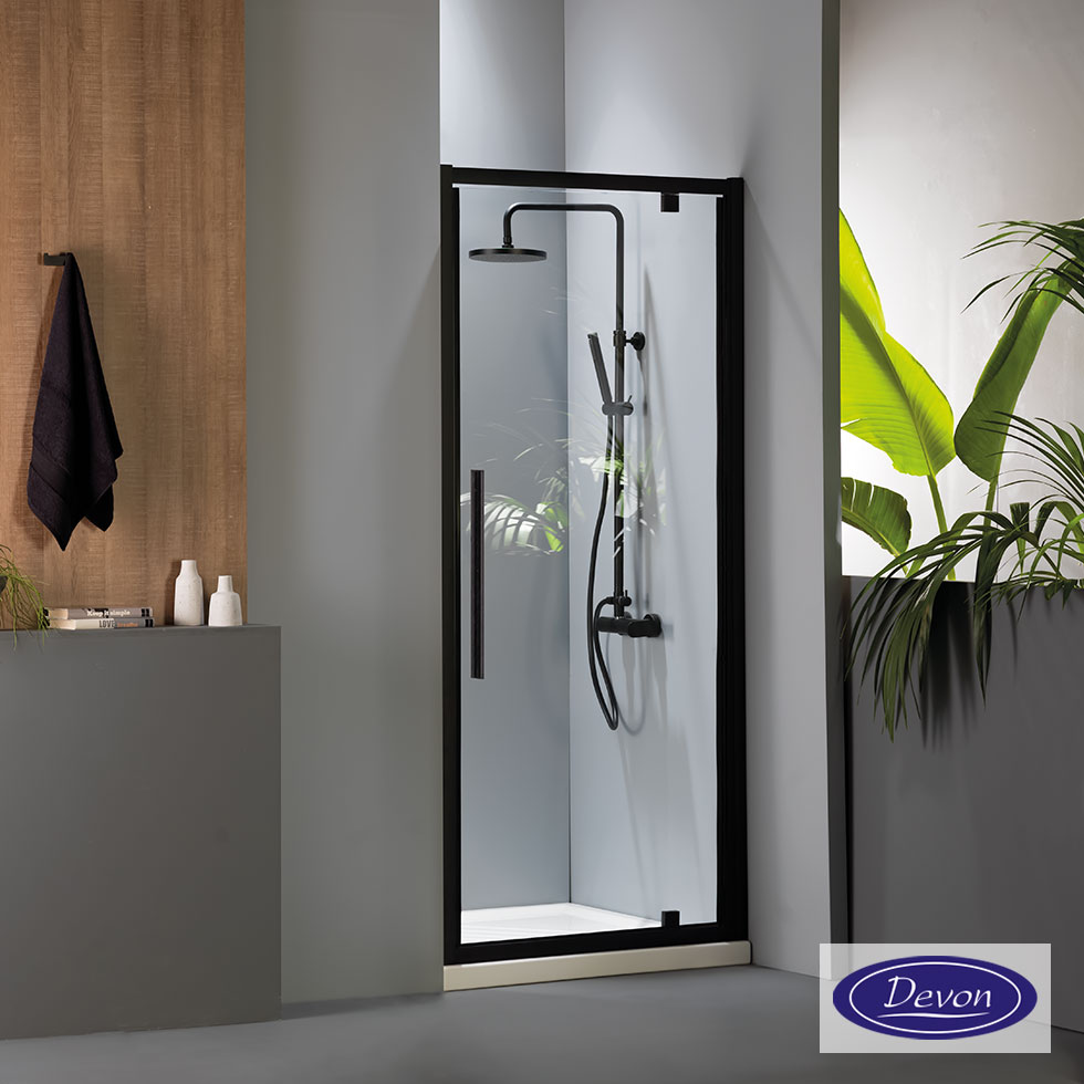 Ανοιγόμενη Πόρτα Ντουζιέρας Devon Flow Pivot 70×195 cm Black Matt