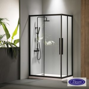 Καμπίνα Ντουζιέρας Devon Flow Corner Entry 80×80×195 cm (77-79 × 77-79) Black Matt CF80C-400