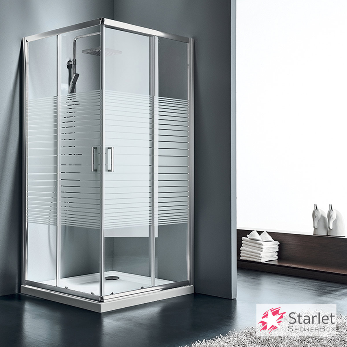 Καμπίνα Ντουζιέρας Starlet Corner Entry 70×70×180 cm (67-69 × 67-69) Stripes Chrome CS70S-100