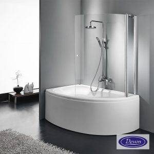 Κυρτό Δίπτυχο Μπανιέρας 120cm Devon Primus Plus Clear Chrome DGC1200T-100