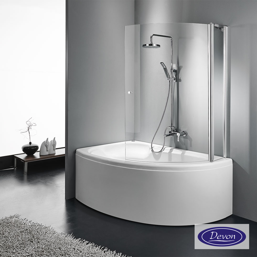Κυρτό Δίπτυχο Μπανιέρας 120cm Devon Primus Plus Clear Chrome DGC1200T-100